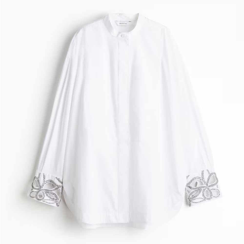 H&M RHINESTONE-DETAIL TUXEDO SHIRT